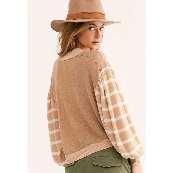 Free People Between The Lines‎ Lightweight Linen Sweater Size Medium in Beige - Picture 3 of 7